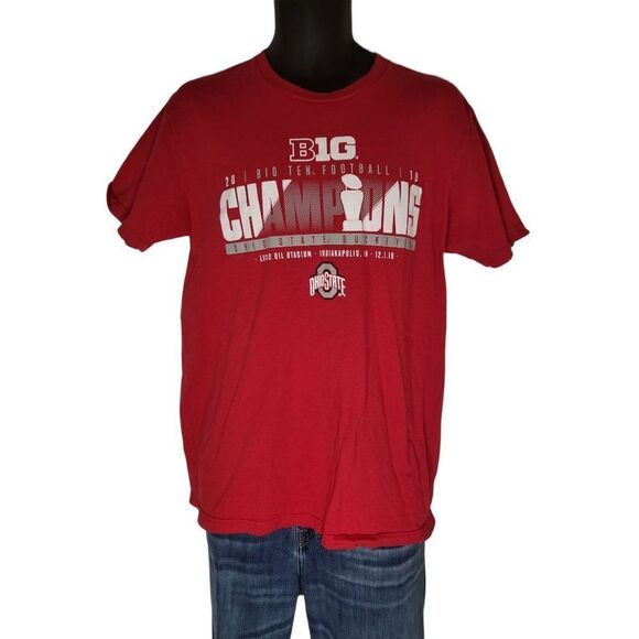 NCAA Top Of The World Tshirt Men Sz L Ohio State 2018 Big 10 Championship Red Wh - Picture 1 of 6